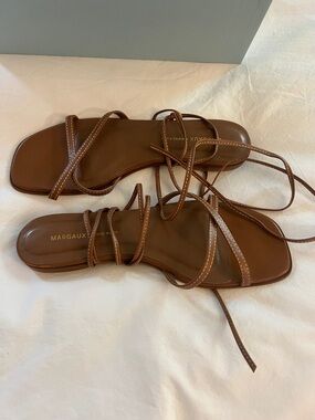 Margaux Tan Leather Lace-Up Flat Sandals